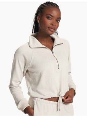Vuori Cropped Quarter-Zip Pullover Hoodie - Cream